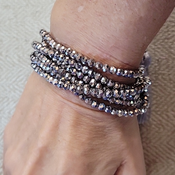 Silver Bead Stack Tassel Bracelet, Adjustable - Picture 2 of 4